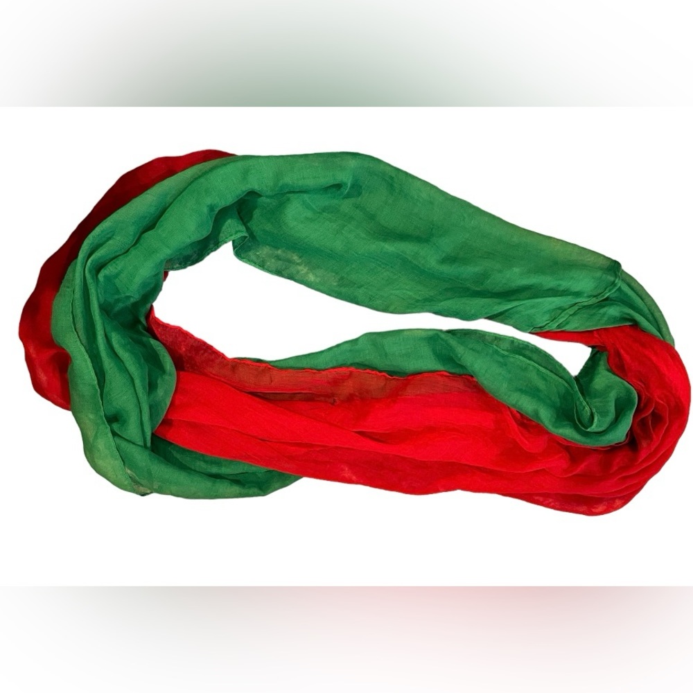 Two scarves red & green. Can be separated or worn together
